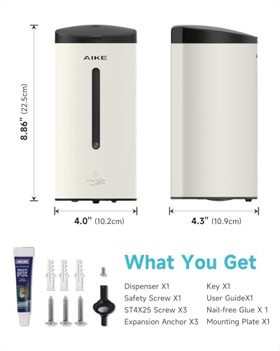 AIKE Automatic Wall Mount Liquid Soap Dispenser, Commercial Stainless Steel with 25oz Large Capacity Save Time Effort and Cost,Model AK1205 (Matte White) - color: Off White