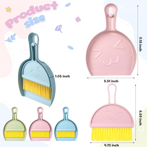 LemonRoad 30 Pcs Mini Broom and Dustpan Set with Handle Nesting Tiny Cleaning Broom Hangable Back to School Supplies for Classroom Office Desk Car Kitchen Camping Pet Area Pastel Colors