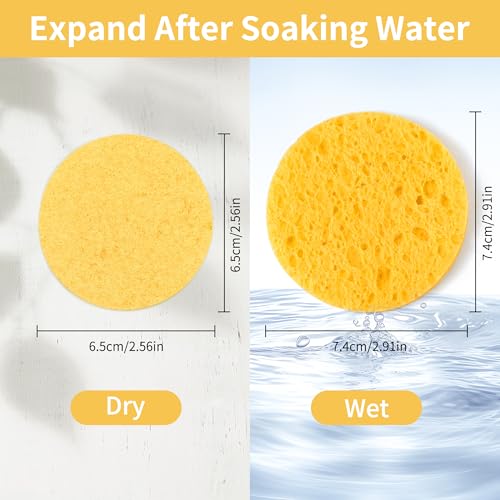 100-Count Compressed Facial Sponges, Natural Cosmetic Spa Sponges for Facial Cleansing, Exfoliating Mask, Makeup Remover, Travel Face Sponges - Yellow - color: Yellow