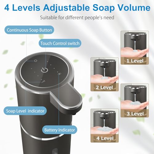 Automatic Liquid Soap Dispenser,4-Level Adjustable, Wall Mount,USB Rechargeable,12.8oz/ 380ml,Touchless Hand & Dish Soap Dispenser for Bathroom, Kitchen,Hotel, Restaurant - color: Metallic Grey Black, style: Liquid