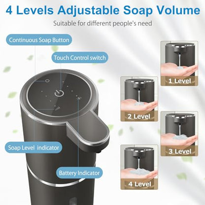 Automatic Liquid Soap Dispenser,4-Level Adjustable, Wall Mount,USB Rechargeable,12.8oz/ 380ml,Touchless Hand & Dish Soap Dispenser for Bathroom, Kitchen,Hotel, Restaurant - color: Metallic Grey Black, style: Liquid