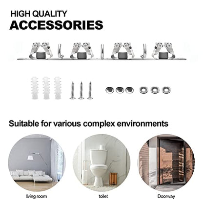 Mop and Broom Holder, 3 Positions 4 Hooks Heavy Duty Hanger Wall Mounted Stainless Steel Organizer for Holders, Home Laundry Bathroom, Garage Storage System Utility Tools Rack Storage, Grey