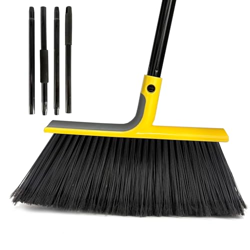 Large Angle Brooms Indoor Outdoor Broom with Long Handle Stiff Bristle Sweeper for Kitchen Garage Deck Courtyard Lobby Patio Lawn Leaves (Yellow) - color: Yellow