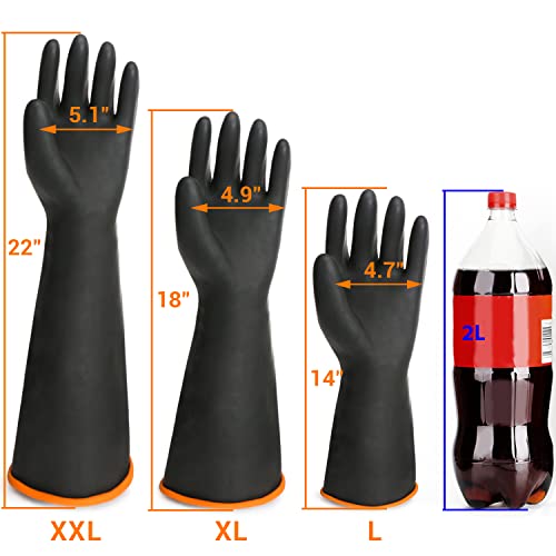 Chemical Resistant Gloves, 14" Long Black Waterproof Alkali/Acid/Oil Resistant Reusable Heavy Duty Rubber Gloves for Cleaning, Dishwashing, Gardening - color: Reversible, Black+black, size: L-1Pair