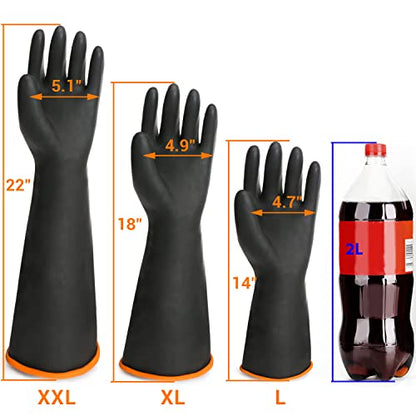Chemical Resistant Gloves, 14" Long Black Waterproof Alkali/Acid/Oil Resistant Reusable Heavy Duty Rubber Gloves for Cleaning, Dishwashing, Gardening - color: Reversible, Black+black, size: L-1Pair