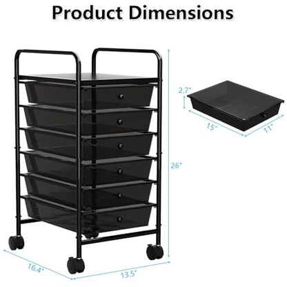 Rolling Cart with Drawers, 6-Tier Rolling Storage Cart with Drawers, Rolling Utility Cart with 6 Drawers with 2 Lockable Caster Wheels for Office Bathroom Kitchen, Transparent Black - size: Black, 6-Tier