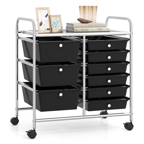RELAX4LIFE 9 Drawer Rolling Storage Cart - Mobile Drawer Carts for Craft Art Supply Paper Salon, Utility Cart on Wheels for Classroom Teacher School Office, Rolling Cart with Drawers (Black) - color: Black, style: 9 Drawers