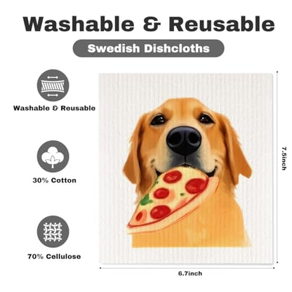 5 Pcs Cute Golden Retriever Swedish Dishcloths, Puppy Themed Swedish Dishcloth, Artistic Dish Cloths for Drying Dishes, Reusable Cleaning Cloths, Housewarming Gifts for Women - color: Lm 04241