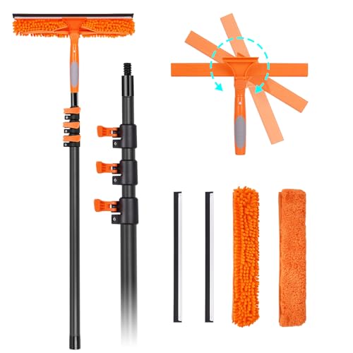Window Squeegee with Carbon Fiber Extension Pole for Home, 3.5 to 12Ft Window Cleaning Kit Tool Outdoor, Lightweight Professional Window Washing Kit with Rotatable Head & 2 Scrubbers, 2 in 1 - size: 12 FT