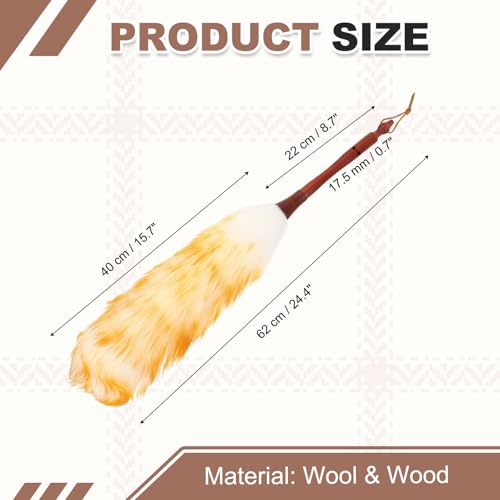 uxcell Wool Duster, 24.4" Natural Feather Cleaner Household Cleaning Duster with Solid Wooden Handle for Cleaning Fans Window Blinds Shelves Furniture, White Gold - color: White Gold, size: 24.4"