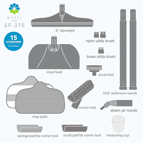 Steamfast SF-370 Canister Cleaner with 15 Accessories-All-Natural, Chemical-Free Pressurized Steam Cleaning for Most Floors, Counters, Appliances, Windows, Autos, and More, 64 inches, White