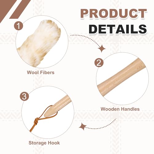 uxcell Wool Duster, 24.4" Natural Feather Cleaner Household Cleaning Duster with Solid Wooden Handle for Cleaning Fans Window Blinds Shelves Furniture, White Coffee - color: White Coffee, size: 24.4"