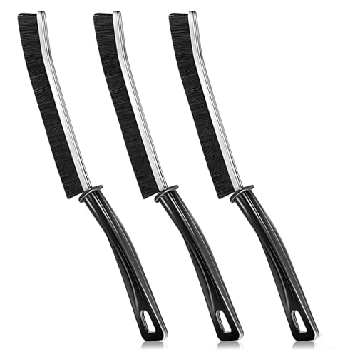 3-Pack Heavy-Duty Crevice Brushes – Hard Bristle Scrub Brushes for Grout, Gaps, Tile, and Tight Spaces (Black)