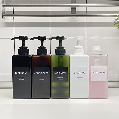 Clear Soap Dispenser with Waterproof Labels, Thickened Plastic Hand Soap Dispenser for Bathroom, Kitchen Dish Washing Liquid Bottles, Shampoo and Conditioner Bottles with Funnel (16oz 2Pack Clear) - color: 2 Clear