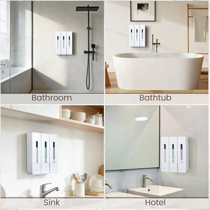 3 Chamber Shampoo and Conditioner Dispenser, No Drill - Wall Mounted Shower Soap Dispenser, Refillable Body Wash Dispenser Set 3, 1200ML Capacity, for Bathroom & Hotel, White - color: White Set of 3