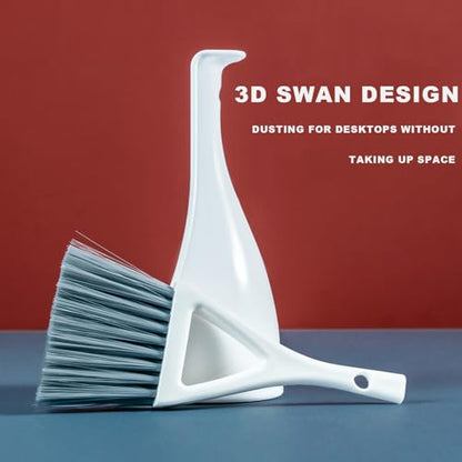 Dust Pan Broom Brush Dustpan -Mini Broom and Dustpan Combo Set, Handheld Sweeper Cleaning for Tables, Keyboards, Guinea Pig Cage, and Cat Litter, etc. (White) - color: White