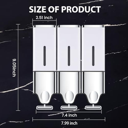 EHORIA 3-in-1 Quadrate Dispensers for The Shower,Shower soap Dispenser,Conditioner Dispenser, Shampoo Dispenser,No Drilled Wall Mounted Distributor,Hotel,Bathroom,Home - color: Triple, White