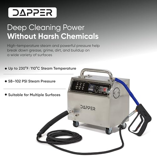 Dapper Supply Commercial Steam Cleaner, 230°F High-Temperature Steam, 58-102 PSI Adjustable Pressure, 1 Gallon Water Tank, Fast Heat-Up, for Auto Detailing, Tile, Grout, Kitchens & More - size: 1 Gal
