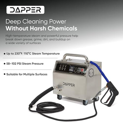 Dapper Supply Commercial Steam Cleaner, 230°F High-Temperature Steam, 58-102 PSI Adjustable Pressure, 1 Gallon Water Tank, Fast Heat-Up, for Auto Detailing, Tile, Grout, Kitchens & More - size: 1 Gal