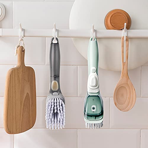 CQT Soap Dispensing Dish Brush Storage Set, Dish Scrubber with Handle, Kitchen Washing Brush for Pot Pan Sink Cleaning, Kitchen Brush with Holder and 1 Replaced Scouring Pad Head - color: Mintgreen