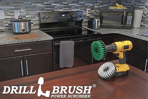Drill Brush - Kitchen Tools - Grout Cleaner - Large Spin Brush Kit - Clean Stove, Oven Rack, Sink, Tile, Counter, Cabinets, Floors - Glass Cleaner - Upholstery, Leather, Fabric, Vinyl - Carpet Cleaner - color: Green / White