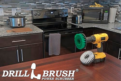 Drill Brush - Kitchen Tools - Grout Cleaner - Large Spin Brush Kit - Clean Stove, Oven Rack, Sink, Tile, Counter, Cabinets, Floors - Glass Cleaner - Upholstery, Leather, Fabric, Vinyl - Carpet Cleaner - color: Green / White