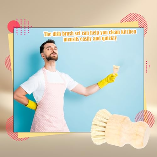 24 Pack Bamboo Dish Scrub Brushes Set Kitchen Brushes Scrubber Pot Pans Cleaning Sisal Bristles Wooden Brushes for Iron Pot Dishwashing Sink Vegetables