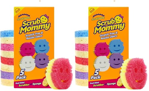 Scrub Daddy Scrub Mommy Kitchen Sponges for Dishes & Wiping Spills - Dual-Sided Dish Scrubber Sponge for Cleaning - Multi-Colored Bulk Pack - Stain & Odor Resistant (5 Count) (Pack of 2) - size: 5 Count (Pack of 2), style: Exclusive Scrub Mommy