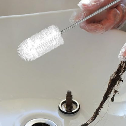 2pcs Flexible Long Drain Brush Set, Hose Pipe Stainless Steel Nylon Bristles Brushes with Dual Heads Tube Cleaner Brush for Kitchen, Sink, Drain Pipe, and Pipe Cleaning Tool - color: White