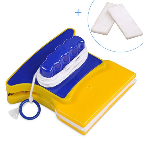 Double Side Magnetic Window Cleaner, Magnet Window Cleaner Tool with 2 Cleaning Cotton for High Rise and Car Glazed Windows