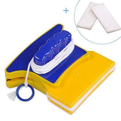 Double Side Magnetic Window Cleaner, Magnet Window Cleaner Tool with 2 Cleaning Cotton for High Rise and Car Glazed Windows