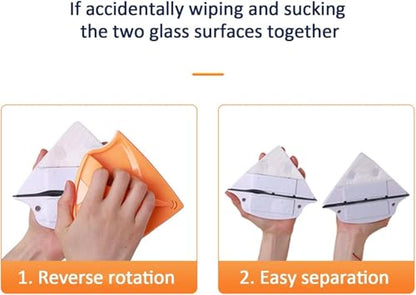 Double Sided Magnetic Window Cleaner Effortless Glass Cleaning for Home and Car Triangular Magnetic Squeegee with T-Shape Handle Windshield Wiper,Glass Washer Washing Equipment