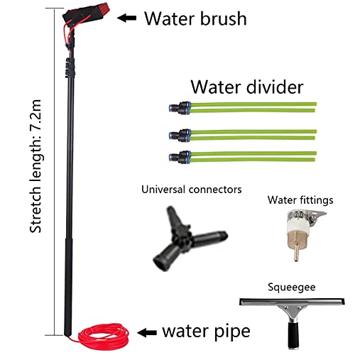 Water Fed Telescopic Brush, Window Cleaning Kit with Extension Pole Outdoor Window Cleaner Solar Panel Cleaning System-24FT / 7.2M, with Squeegee - color: 30cm Brush Head, size: 7.2m Rod