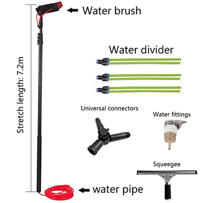 Telescopic Cleaning Brush, Telescopic Hydrocleaner, Up to 7.2 M, Water Powered, Cleaning Solar Panels, Window Cleaning Kit with Squeegee, Washing Trucks, Bus, Cars - color: 50cm Brush Head, size: 7.2m Rod