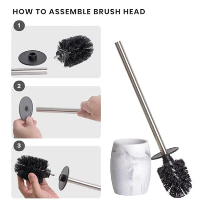 Clasin Home Toilet Bowl Brush and Holder with Stainless Steel Long Handle, Toilet Scrubber Brush with Durable Base, 360° Deep Cleaning Bristles for Bathroom, Compact Set for Small Space (White) - color: White