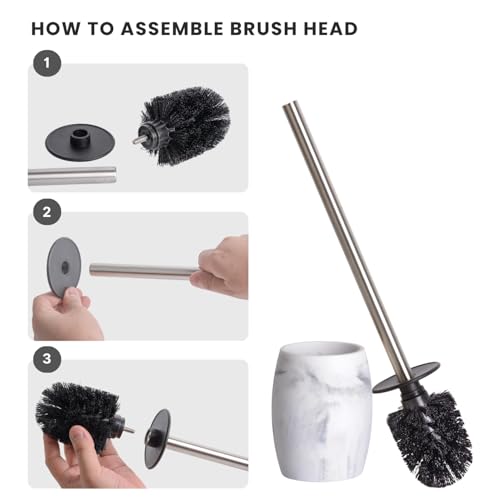 Clasin Home Toilet Bowl Brush and Holder with Stainless Steel Long Handle, Toilet Scrubber Brush with Durable Base, 360° Deep Cleaning Bristles for Bathroom, Compact Set for Small Space (White) - color: White