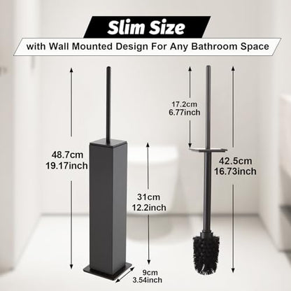 BGL Toilet Brush with Holder Set Gun Grey Aluminium Standing for Bathroom Toilet Bowl Cleaner Brush and Holder Set, Square Design - color: Gun Grey-standing