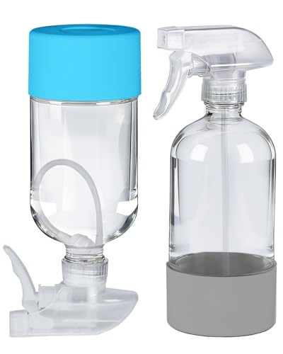 2 Pack 360° Glass Spray Bottles with Silicone Sleeve, 16 oz Empty Refillable Containers with Adjustable Spray Nozzles, Spray Bottles for Hair, Cleaning Solutions and Plants Grey&Blue - color: Grey&Blue