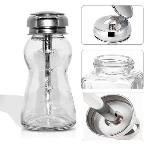 4 Oz/ 120ml Glass Push Down Pump Dispenser Bottle With Cap Push Down Glass Empty Pump Dispenser for Alcohol Makeup Clear Refillable Bottle Hand Pumping Press Container (120ml) - color: Clear - 120ml - Round - 1pcs