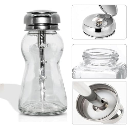 4 Oz/ 120ml Glass Push Down Pump Dispenser Bottle With Cap Push Down Glass Empty Pump Dispenser for Alcohol Makeup Clear Refillable Bottle Hand Pumping Press Container (120ml) - color: Clear - 120ml - Round - 1pcs