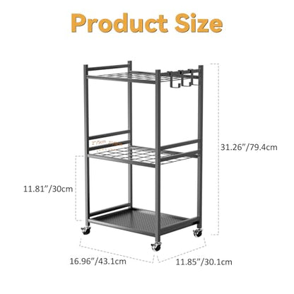 Cuteam Garden Tool Organizer, 35-Slot Steel Rolling Rack with Wheels, Adjustable Feet Yard Tool Rack for Shovels, Rakes, Brooms and Cleaning Equipment, Efficient Tool Organization System (Black)