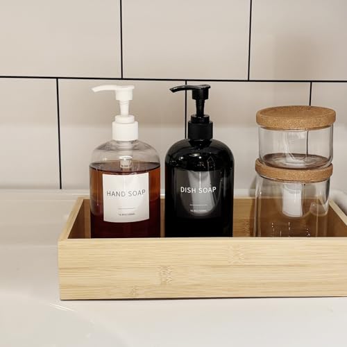 Soap Dispenser with Waterproof Labels, Thickened Plastic Hand Soap Dispenser for Bathroom, Kitchen Dish Washing Liquid Bottles, Shampoo and Conditioner Bottles (16.9 oz, Set of 2, Clear) - color: Clear