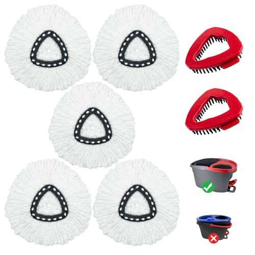 Mop Heads Replacement for Ocedar, Mop Replace Head for Ocedar EasyWring 1 Tank, Microfiber Spin Mop Refills, Include 5 Spin Mop Replacement Head Deep Cleaning Machine Washable with 2 Scrubber Mop Head - color: White-5 Mop Heads&2 Scrubber