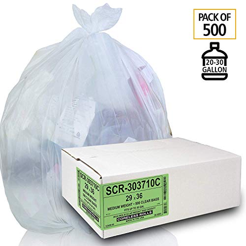 Aluf Plastics 20-30 Gallon Trash Bags - (Commercial 500 Pack) - Source Reduction Series Value High Density 10 Micron Gauge (equiv) - Intended for Home, Office, Bathroom, Paper, Styrofoam,Clear - color: Clear, style: 20-30 Gal, 10 Micron Equiv, 500 Count