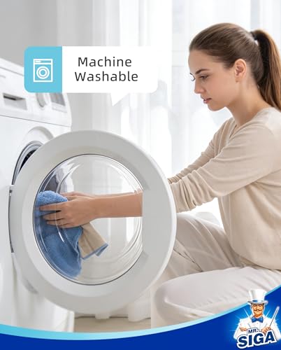 MR.SIGA Professional Microfiber Mop for Hardwood, Laminate, Tile Floor Cleaning, Stainless Steel Telescopic Handle - 3 Reusable Flat Mop Refills and 1 Dirt Removal Scrubber Included - color: Blue