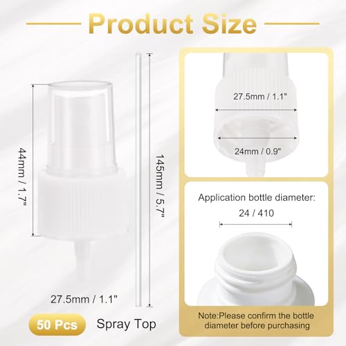 uxcell Spray Top 50Pcs 24/410 Plastic Fine Mist Reusable Replacement White | Spray Bottle Pump Plastic Top Reusable Replacement for Cosmetic Perfume and Body Sprays Bottle - color: White, size: 24/410
