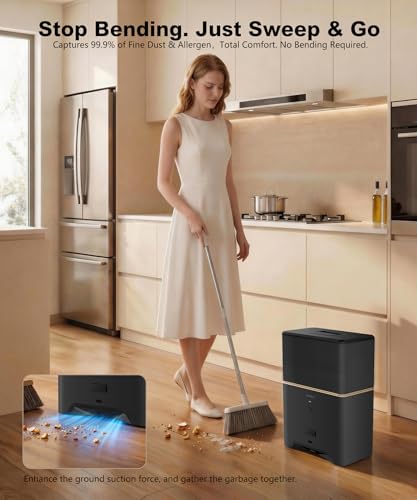 Touchless Vacuum Automatic Dustpan, Bagged Design with Replaceable Dust Bags, Up to 3-Month No Cleaning, 26,000Pa Powerful Suction, One-Touch Auto & Manual Mode for Pet Hair Kitchen & Salon - color: Black