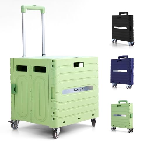 Folding Utility Cart Portable Rolling Crate Handcart Foldable Shopping Trolley Collapsible, with Lid, on Wheels, for Grocery, Garden, Office, Storage, Teacher, Tool (Green) - color: Green