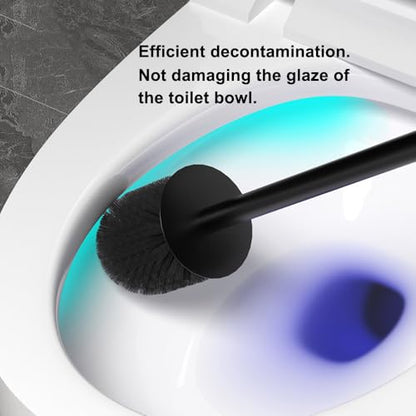 Toilet Bowl Cleaners Brush and Holder KWQKEM Freestanding Toilet Brush and Holder Set Modern with Lid 304 Stainless Steel (Matte Black) - color: Black, size: Freestanding