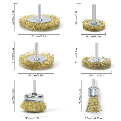 6 Pc Wire Wheel Brush for Grill Cleaning Removes Stubborn Stains,Rust Removal, Corrosion, Polishes Metal Burrs, and Scrubs Surfaces Perfect for BBQ Ovens and Grills Compatible with electric hand drill